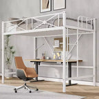 Cadre de lit mezzanine métallique double, lit surélevé en acier robuste avec barrières de sécurité, design peu encombrant pour chambre d'enfant, dortoir ou salle de classe