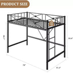 Cadre de lit mezzanine métallique double, lit surélevé en acier robuste avec barrières de sécurité, design peu encombrant pour chambre d'enfant, dortoir ou salle de classe