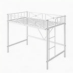 Cadre de lit mezzanine métallique double, lit surélevé en acier robuste avec barrières de sécurité, design peu encombrant pour chambre d'enfant, dortoir ou salle de classe