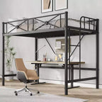 Cadre de lit mezzanine métallique double, lit surélevé en acier robuste avec barrières de sécurité, design peu encombrant pour chambre d'enfant, dortoir ou salle de classe