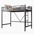 Cadre de lit mezzanine métallique double, lit surélevé en acier robuste avec barrières de sécurité, design peu encombrant pour chambre d'enfant, dortoir ou salle de classe