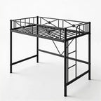 Cadre de lit mezzanine métallique double, lit surélevé en acier robuste avec barrières de sécurité, design peu encombrant pour chambre d'enfant, dortoir ou salle de classe