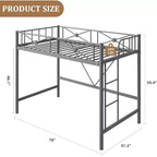 Cadre de lit mezzanine métallique double, lit surélevé en acier robuste avec barrières de sécurité, design peu encombrant pour chambre d'enfant, dortoir ou salle de classe