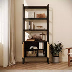 Bibliothèque de rangement avec porte d'armoire en rotin, étagère ouverte à double fonction avec armoire fermée