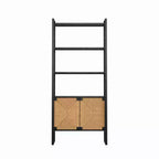 Bibliothèque de rangement avec porte d'armoire en rotin, étagère ouverte à double fonction avec armoire fermée