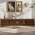 70 TV Stand with Slatted Doors, Entertainment Center with Storage Cabinets, Retro Media Console for TVs Up to 80