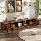 Meuble TV de 70 po avec portes à lattes, centre de divertissement avec armoires de rangement, console multimédia rétro pour téléviseurs jusqu'à 80 po