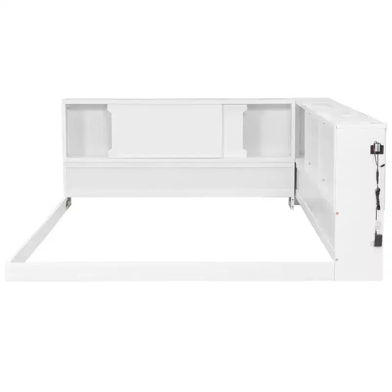 Lit de repos en bois queen size ModernLuxe avec étagères de rangement, cadre de lit plateforme moderne avec USB et LED