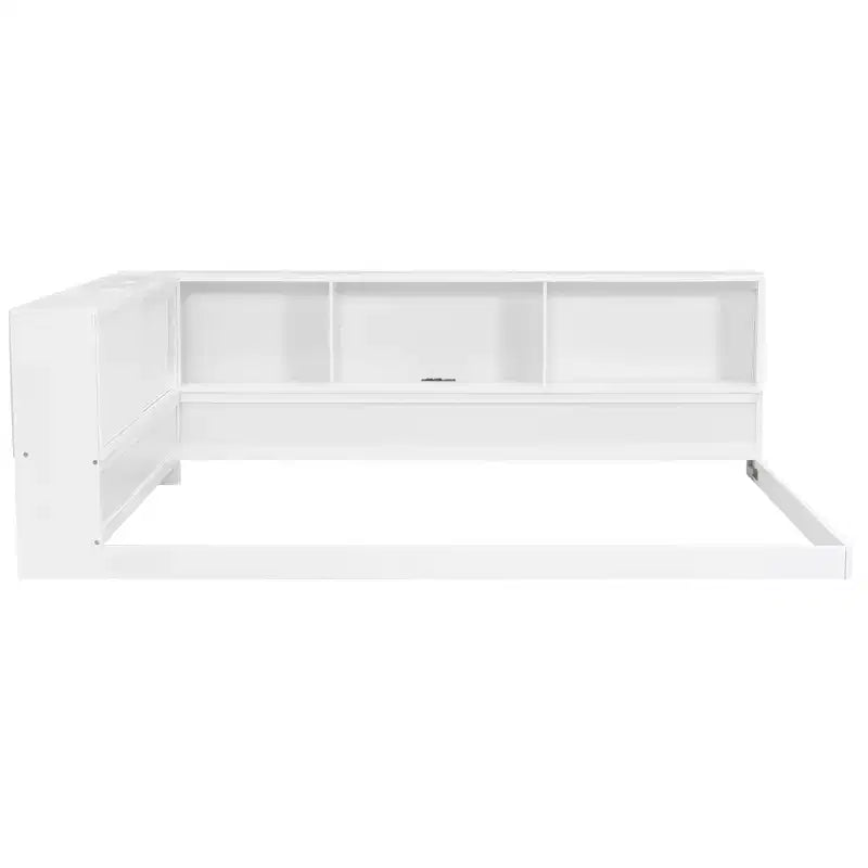 Lit de repos en bois queen size ModernLuxe avec étagères de rangement, cadre de lit plateforme moderne avec USB et LED