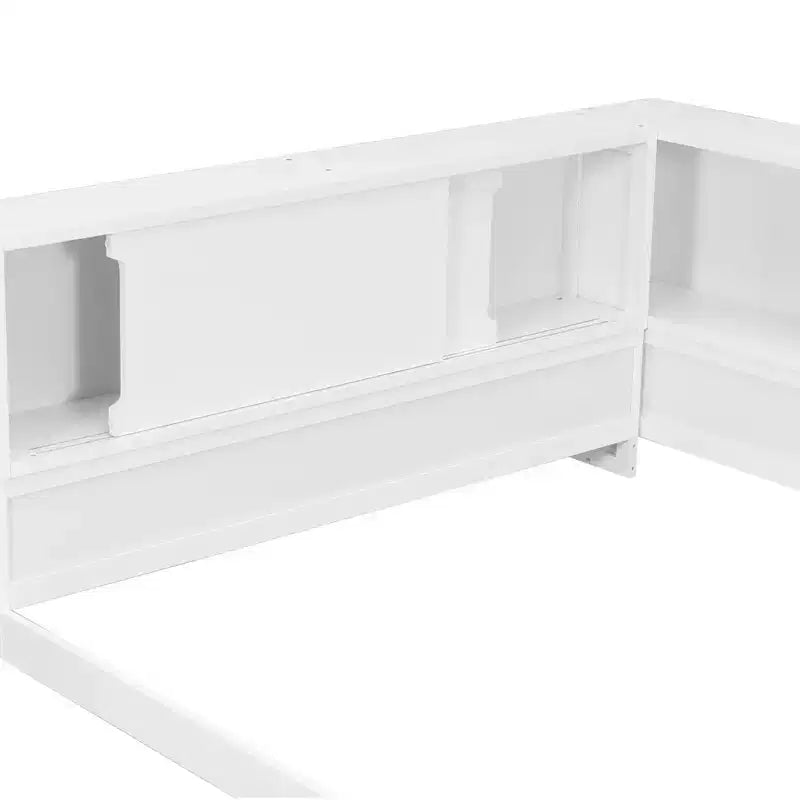 Lit de repos en bois queen size ModernLuxe avec étagères de rangement, cadre de lit plateforme moderne avec USB et LED
