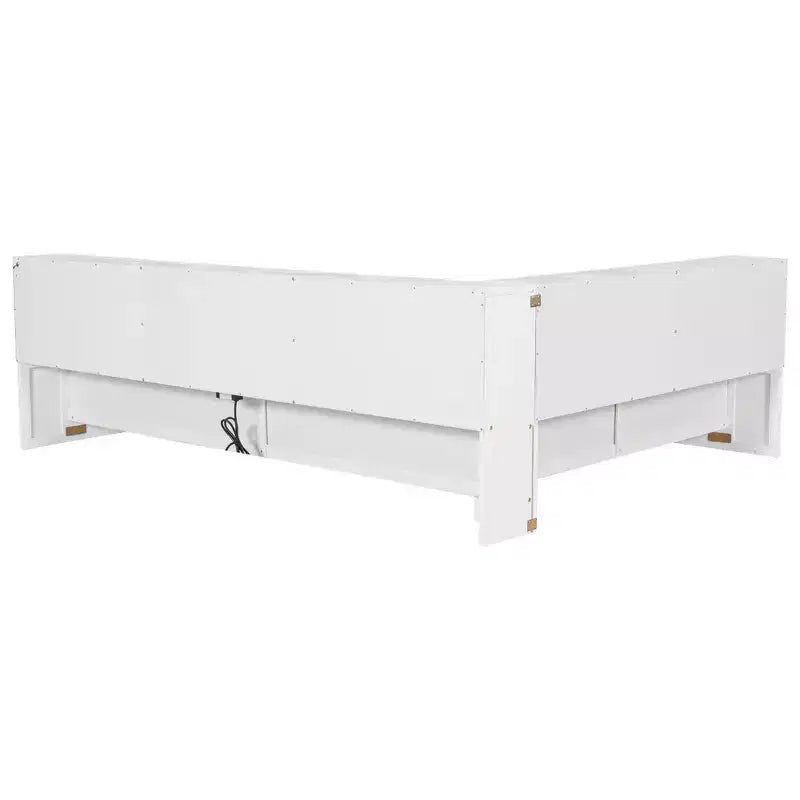 Lit de repos en bois queen size ModernLuxe avec étagères de rangement, cadre de lit plateforme moderne avec USB et LED