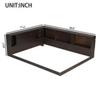 Lit de repos en bois queen size ModernLuxe avec étagères de rangement, cadre de lit plateforme moderne avec USB et LED