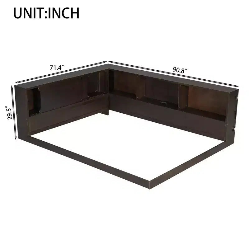 Lit de repos en bois queen size ModernLuxe avec étagères de rangement, cadre de lit plateforme moderne avec USB et LED