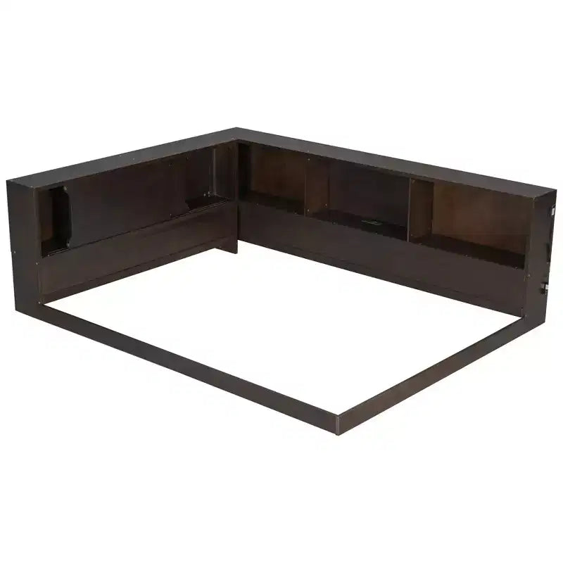 Lit de repos en bois queen size ModernLuxe avec étagères de rangement, cadre de lit plateforme moderne avec USB et LED