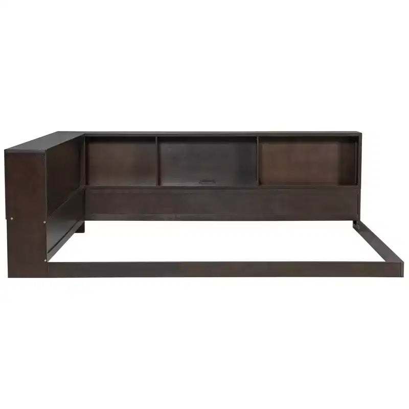 Lit de repos en bois queen size ModernLuxe avec étagères de rangement, cadre de lit plateforme moderne avec USB et LED