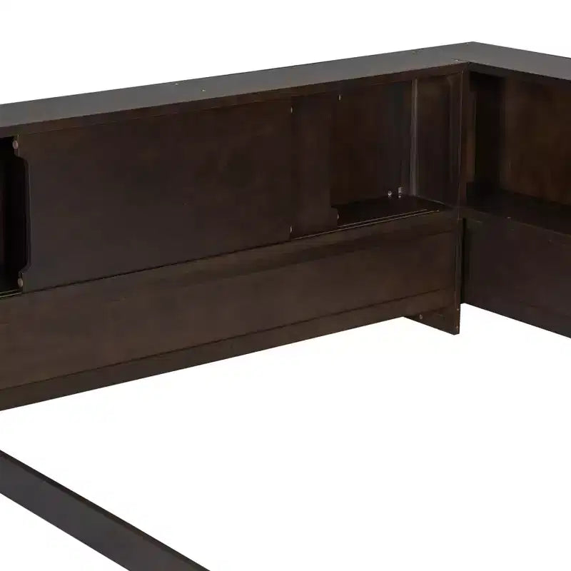 Lit de repos en bois queen size ModernLuxe avec étagères de rangement, cadre de lit plateforme moderne avec USB et LED