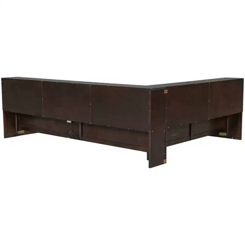 Lit de repos en bois queen size ModernLuxe avec étagères de rangement, cadre de lit plateforme moderne avec USB et LED