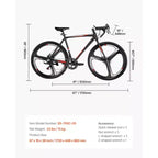 NAYSAYE Vélo de course sur route Cadre léger en alliage d'aluminium Frein à disque Performance aérodynamique Vélo de ville, Noir, 53.54*8.27*30.31