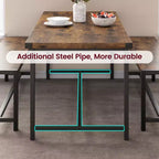 Ensemble de salle à manger compact pour 4-6 personnes, table rectangulaire en métal et bois avec 2 bancs, assemblage facile, idéal pour les appartements et les petits espaces.