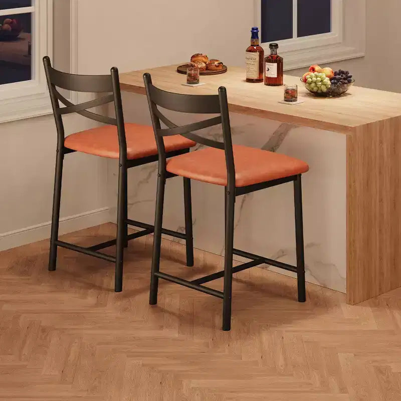 Lot de 2 tabourets de bar, chaises de bar hauteur comptoir avec dossier et coussin épais, chaises de salle à manger rembourrées, tabourets de bar pour îlot de cuisine, salle à manger