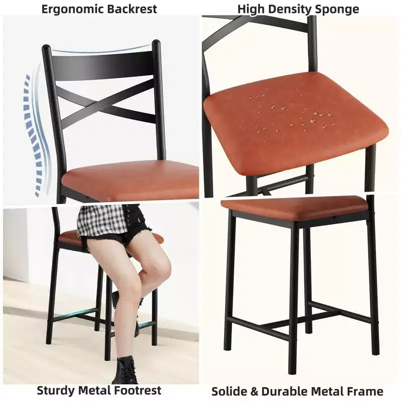 Lot de 2 tabourets de bar, chaises de bar hauteur comptoir avec dossier et coussin épais, chaises de salle à manger rembourrées, tabourets de bar pour îlot de cuisine, salle à manger