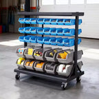 Étagère de rangement roulante double face VEVOR à 5 niveaux, 68 bacs en plastique, organisateur de pièces double face avec roues, organisateur d'outils mobile, noir