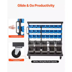 Étagère de rangement roulante double face VEVOR à 5 niveaux, 68 bacs en plastique, organisateur de pièces double face avec roues, organisateur d'outils mobile, noir
