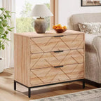 Table de chevet en bois Lantine à 3 tiroirs, table de nuit de 80 cm de large avec pieds en métal, grande table d'appoint moderne pour chambre à coucher, salon