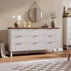 Commode moderne à 9 tiroirs pour chambre à coucher, large commode nervurée avec poignées dorées, commode en bois robuste pour salon, couloir, entrée