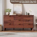 Commode moderne à 9 tiroirs pour chambre à coucher, large commode nervurée avec poignées dorées, commode en bois robuste pour salon, couloir, entrée