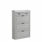 Narrow Freestanding Shoe Cabinet with 3 Flip Compartments and 2 Drawers, Space-Saving Entryway Organizer with Closed Storage