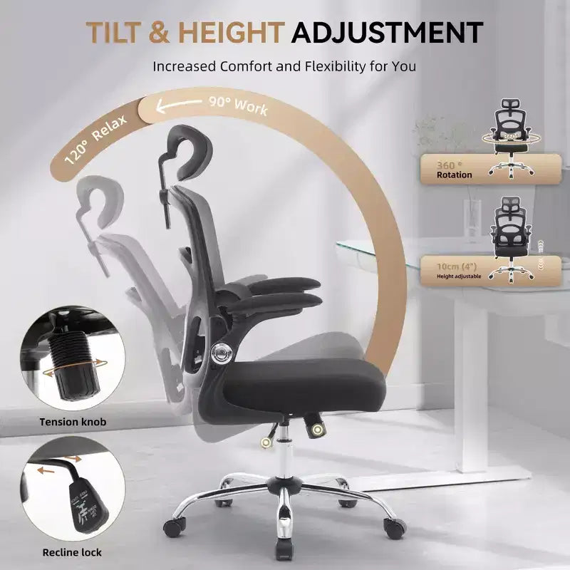 Fauteuil de bureau ergonomique à dossier haut en maille, appui-tête réglable, soutien lombaire, chaise pivotante à 360°, chaise d'ordinateur, de jeu, pour la maison ou le bureau