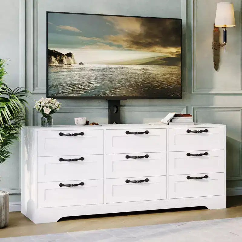 Meuble TV Acekool à 9 tiroirs avec support réglable, console multimédia pour salon ou chambre à coucher