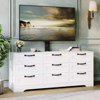 Meuble TV Acekool à 9 tiroirs avec support réglable, console multimédia pour salon ou chambre à coucher