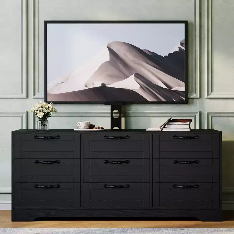 Meuble TV Acekool à 9 tiroirs avec support réglable, console multimédia pour salon ou chambre à coucher