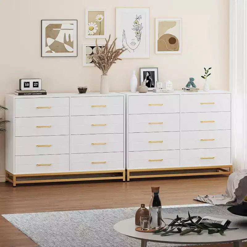 Commode haute Acekool à 8 tiroirs pour chambre et placard avec glissières à fermeture douce et dispositif anti-basculement