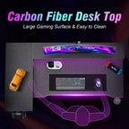 Bureau de gamer noir de 40 pouces, compact, en L, avec support d'écran et 3 étagères de rangement, en fibre de carbone