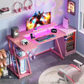 47 inch Pink Gaming Desk Carbon Fiber L Shaped Corner Computer Table with Monitor Stand 3 Tier Storage Shelves Home Office Gamer PC Writing Desk