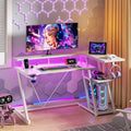 47 inch White Gaming Desk L Shaped Corner Computer Table with Monitor Stand 3 Tier Storage Shelves Bedroom Study Home Office PC Setup Sturdy Work Desk