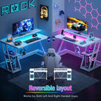 Bureau de jeu blanc en L de 47 pouces avec support d'écran et 3 étagères de rangement pour chambre, bureau à domicile et installation PC – Table de travail robuste