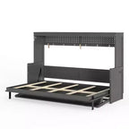Lit escamotable ModernLuxe Queen/Full Size avec bureau et lumières LED, lit mural pliant peu encombrant avec station de recharge USB