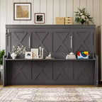 Lit escamotable ModernLuxe Queen/Full Size avec bureau et lumières LED, lit mural pliant peu encombrant avec station de recharge USB