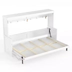 Lit escamotable ModernLuxe Queen/Full Size avec bureau et lumières LED, lit mural pliant peu encombrant avec station de recharge USB