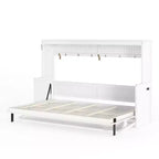 Lit escamotable ModernLuxe Queen/Full Size avec bureau et lumières LED, lit mural pliant peu encombrant avec station de recharge USB