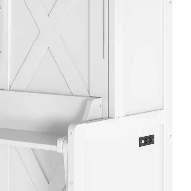 Lit escamotable ModernLuxe Queen/Full Size avec bureau et lumières LED, lit mural pliant peu encombrant avec station de recharge USB