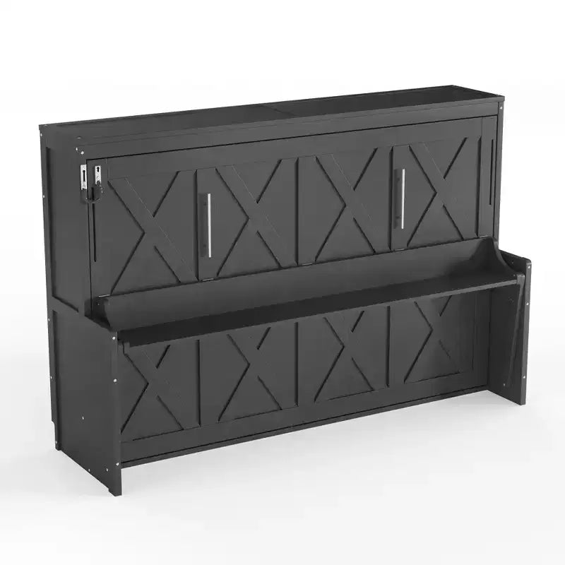 Lit escamotable ModernLuxe Queen/Full Size avec bureau et lumières LED, lit mural pliant peu encombrant avec station de recharge USB