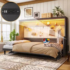 ModernLuxe Queen/Full Size Murphy Bed with Desk & LED Lights, Space-Saving Wall Bed Folding Bed with USB Charging Station