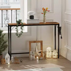 Console étroite et mince avec station de recharge, prises de courant et ports USB, table d'entrée en métal et MDF avec rangement pour salon et couloir