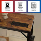 Console étroite et mince avec station de recharge, prises de courant et ports USB, table d'entrée en métal et MDF avec rangement pour salon et couloir