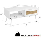 Table basse Bohème en rotin, 39,4 po, table basse moderne avec porte coulissante et étagère ouverte, table de salon en bois avec patins antidérapants